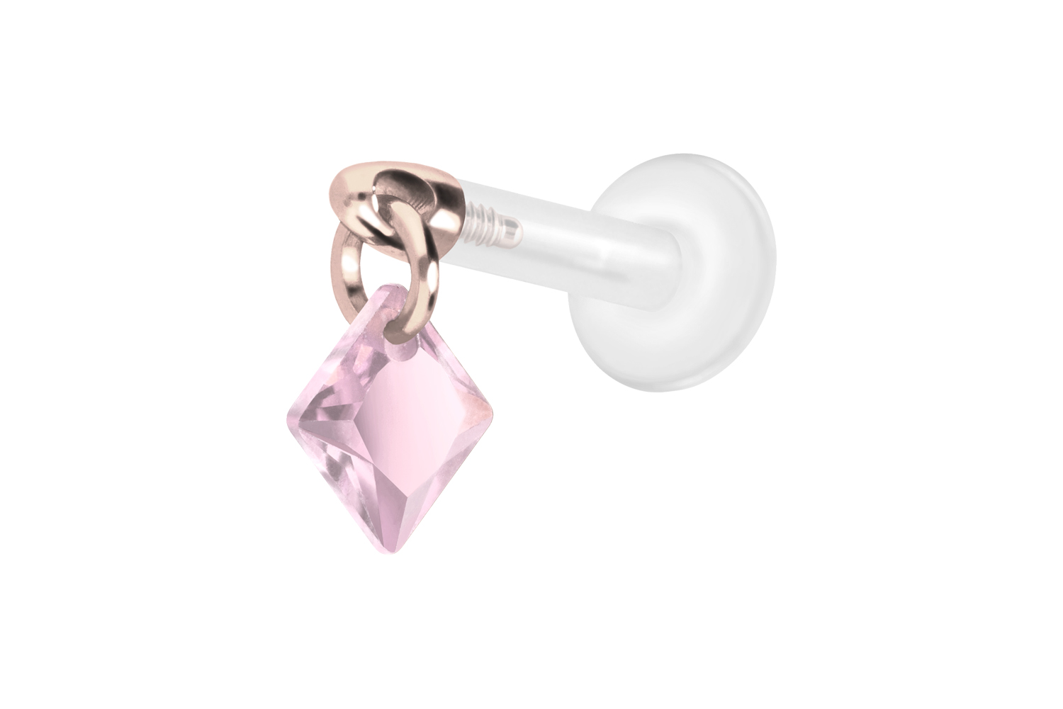 PTFE Labret Piercing mit Innengewinde + Titan-Aufsatz KRISTALLQUADRAT